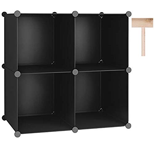 C&AHOME Cube Storage Organizer, 4-Cube Shelves Units, Closet Cabinet, DIY Plastic Modular Book Shelf, Ideal for Bedroom, Living Room, Office, 24.8″ L x 12.4″ W x 24.8″ H Black SHS04A
