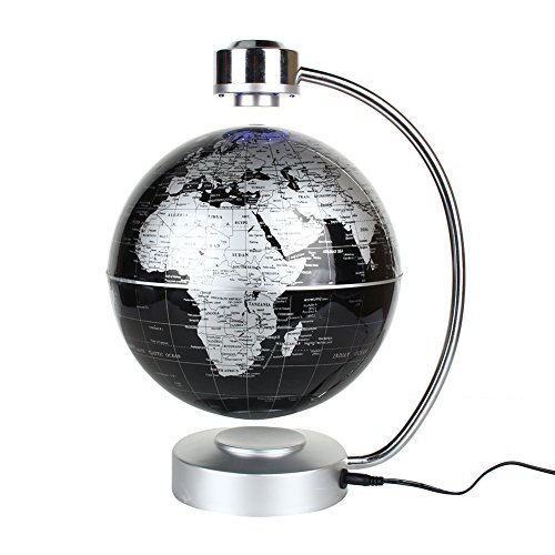 Floating Globe, Office Desk Display Magnetic Levitating and Rotating Planet Earth Globe Ball with World Map, Cool and Educational Gift Idea for Him – 8″ Ball with Levitation Stand (Black2)