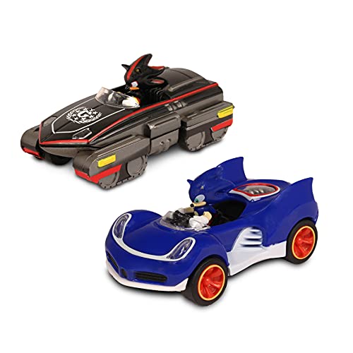NKOK Sonic Transformed All-Stars Racing Pull Back Action: Shadow and Sonic Hedgehog, Two Vehicles, Video Game Legends, No Batteries Required, Pull Back – Release – and Watch it go