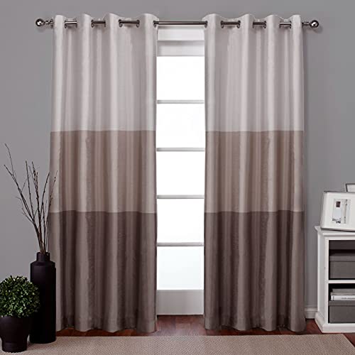 Exclusive Home Chateau Striped Faux Silk Grommet Top Curtain Panel Pair, 54″x108″, Taupe