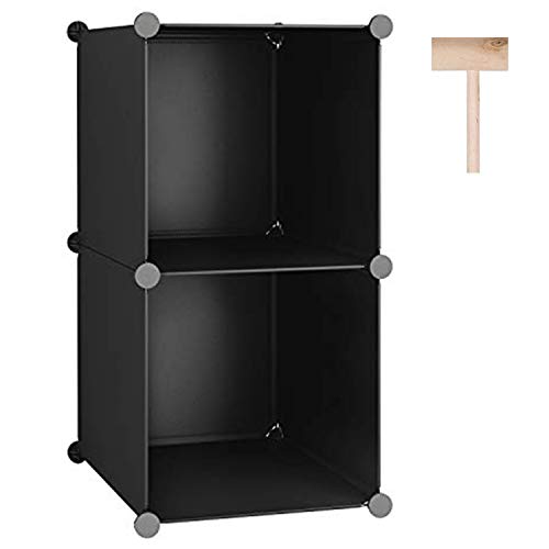 C&AHOME Cube Storage, 2-Cube Organizer Units, Plastic Closet Storage Shelves, DIY Book Shelf, Modular Bookcase, Cabinet Ideal for Bedroom, Living Room, Home Office, 12.4″ L x 12.4″ W x 24.8″ H Black