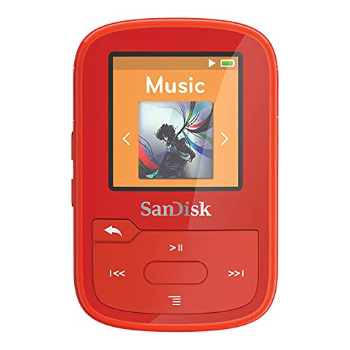SanDisk 16GB Clip Sport Plus MP3 Player, Red – Bluetooth, LCD Screen, FM Radio – SDMX28-016G-G46R