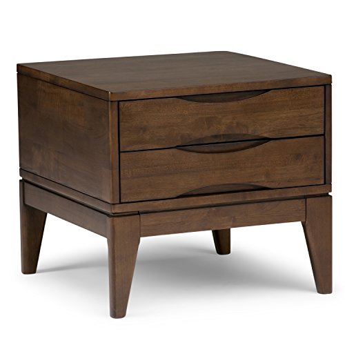 SIMPLIHOME Harper Solid Hardwood 22 inch wide Square Mid Century Modern End Side Table in Walnut Brown with Storage, 2 Drawers, for the Living Room and Bedroom