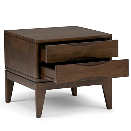 SIMPLIHOME Harper Solid Hardwood 22 inch wide Square Mid Century Modern End Side Table in Walnut Brown with Storage, 2 Drawers, for the Living Room and Bedroom | The Storepaperoomates Retail Market - Fast Affordable Shopping