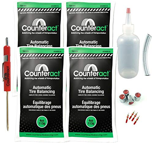 Counteract DIYK-4 Do It Yourself Tire/Wheel Balancing Beads Kit – Off -Road, Light Duty Truck Tires, (4) 4oz DIY Bead Bags, (4) Valve Caps and Cores, (1) Core Remover, Injector Bottle