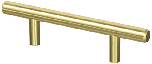 Cosmas 305-030BB Brushed Brass Cabinet Hardware Euro Style Bar Handle Pull – 3″ Inch (76mm) Hole Centers, 5-3/8″ Overall Length