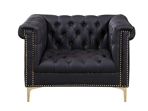 Iconic Home Gold/Black Winston PU Button Tufted with Nail head Trim Tone Metal Club Chair