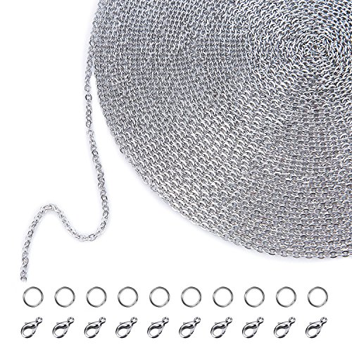 Outus 33 Feet Necklace Chains Stainless Steel DIY Link Chain Necklaces with 20 Lobster Clasps and 30 Jump Rings for Jewelry Making (1.5 mm Wide)