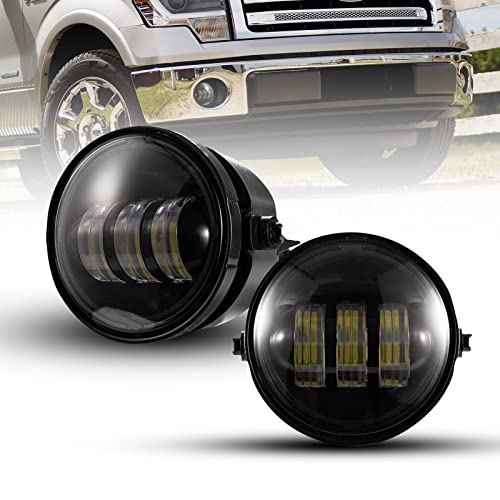 4″ Round Fog Lights Compatible with 2011-2014 Ford F-150 2X30W LED Spot Fog Lamp Front Bumper Driving Light Bulb LED Passing Lights Smoke Lens