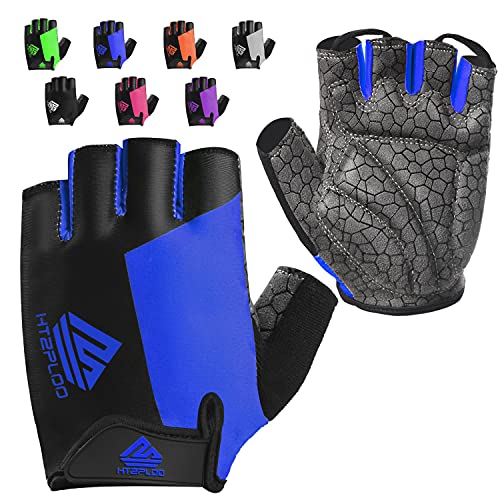 HTZPLOO Bike Gloves Cycling Gloves Biking Gloves for Men Women with Anti-Slip Shock-Absorbing Pad,Light Weight,Nice Fit,Half Finger Bicycle Gloves (Blue,Medium)