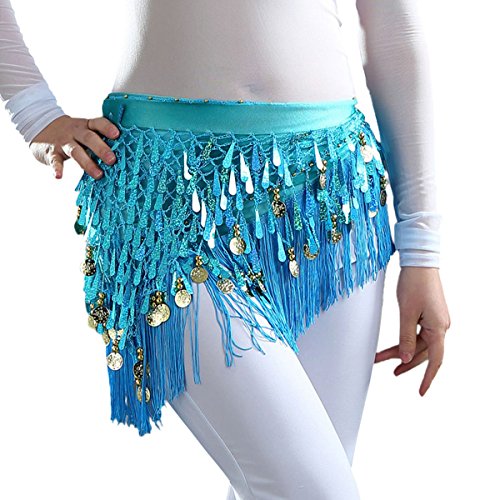 Plus Size Belly Dance Customer Wrap Hip Scarf Coins Skirt Accessories Sequins Halloween Party Blue