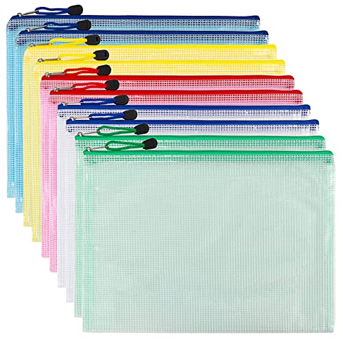 EOOUT 10pcs Mesh Zipper Pouch Zipper File Bags, Puzzle Project Bags for Cross Stitch and Organizing Storage, Letter Size A4 Size for Travel, School, Board Games and Office Supplies