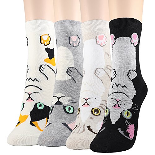 DEARMY Cat Socks for Women | Cat Gifts for Cat Lovers | Fun Design Cotton Socks | Christmas Gifts Womens Shoe Size 5-10