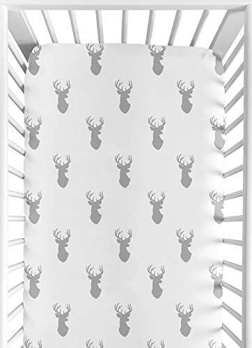 Fitted Crib Sheet for Grey and White Woodland Deer Baby/Toddler Bedding Set Collection – Deer Print