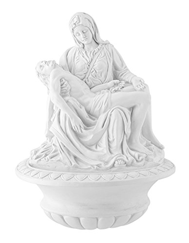 The Pieta Virgin Mary and Jesus Christ White Resin Holy Water Font, 9 1/2 Inch
