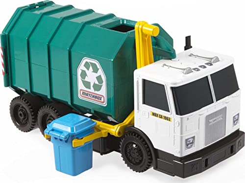 Matchbox Cars, Large-Scale, 15-in Toy Recycling Truck with Garbage Bin, Lights and Sounds