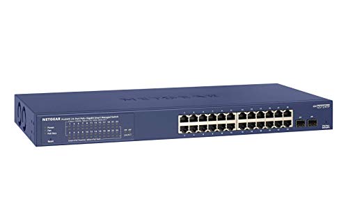 NETGEAR 26-Port PoE Gigabit Ethernet Smart Switch (GS724TP) – Managed, 24 x 1G, 24 x PoE+ @ 190W, 2 x 1G SFP, Optional Insight Cloud Management, Desktop or Rackmount, and Limited Lifetime Protection