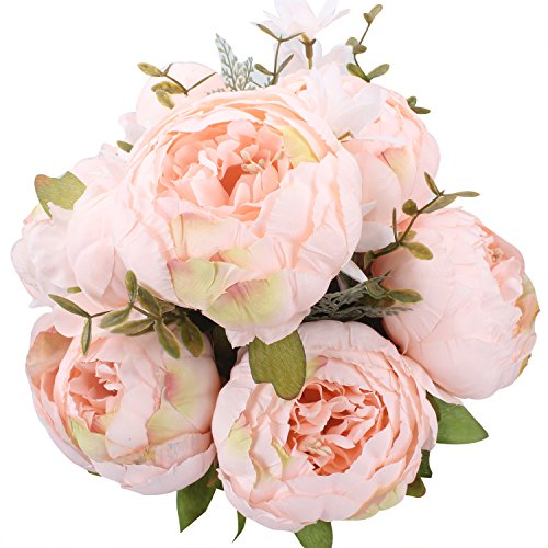 Duovlo Springs Flowers Artificial Silk Peony Bouquets Wedding Home Decoration,Pack of 1 (Spring Pure Pink)