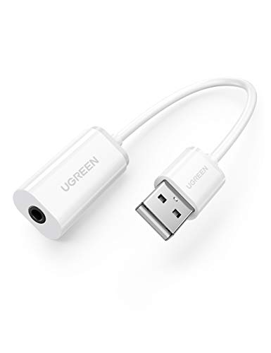 UGREEN USB External Sound Card Audio Adapter with 3.5mm Combo Aux Stereo Converter 24bit/192kHz for Headset Mac PS5 PC Laptop Desktops Windows and Linux White
