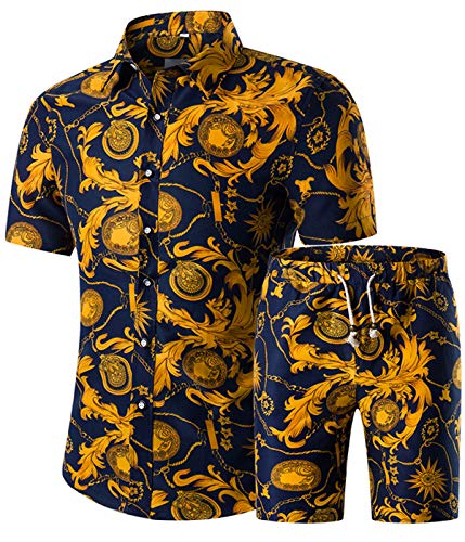 YUNCLOS Men’s Floral 2 Piece Tracksuit Short Sleeve Top and Shorts