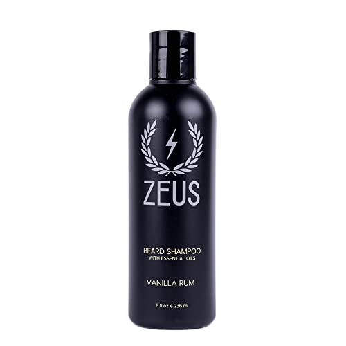 ZEUS Beard Shampoo Wash, Infused with Green Tea & Natural Ingredients to Cleanse and Soften Beard – 8 oz. Made in USA – Vanilla Rum