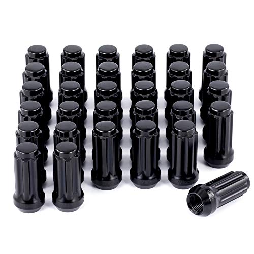 OMT 9/16-18 Wheel Lug Nuts 32 Pack, Black 9/16 x 18 Trim Lug Nuts 2 inches Tall Spline Drive Cone Seat with Socket Compatible with Dodge 1994-2011 Ram 2500 3500 Aftermarket Wheel 8×6.5 5×5.5