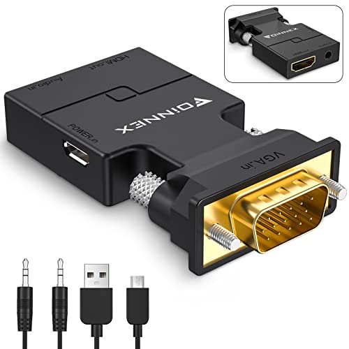FOINNEX VGA to HDMI Adapter Converter with Audio,(PC VGA Source Output to TV/Monitor with HDMI Connector), Active Male VGA in Female HDMI 1080p Video Dongle adaptador for Computer,Laptop,Projector