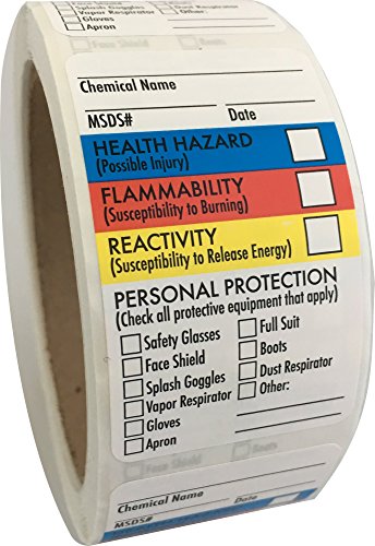 SDS Stickers/MSDS Stickers, 1.5”x2.5”, Roll of 250, Right to Know – Chemical Identifying and Marking, Self Adhesive