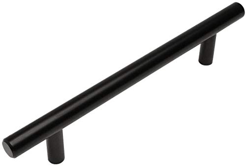 Cosmas 10 Pack 305-160FB Flat Black Cabinet Hardware Euro Style Bar Handle Pull – 6-5/16″ Inch (160mm) Hole Centers, 8-11/16″ Overall Length