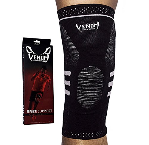 Venom Knee Sleeve Compression Brace – Elastic Support & Side Stabilizers, Runner’s Knee, Jumper’s Knee, Arthritis Pain, ACL, Basketball, Soccer, Crossfit, Lifting, Running, Sports, Men, Women (L)