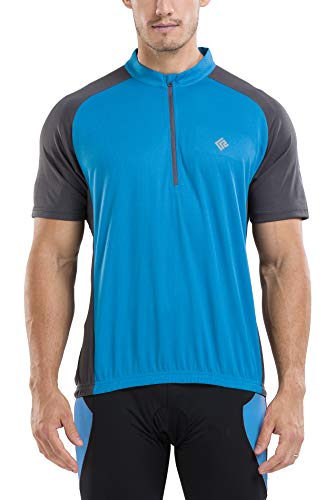 KORAMAN Mens Reflective Short Sleeve Cycling Jersey Quick-dry Breathable Biking Shirt Blue,XL(chest 45.28″)