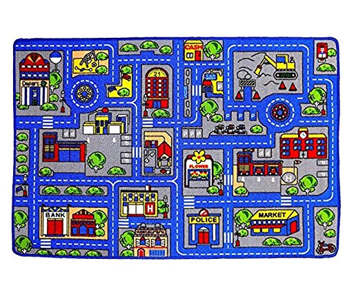 Mybecca Kids Rug Town Map 5′ X 7′ Childrens Area – Street Map Non Skid Backing (59″ x 82″)