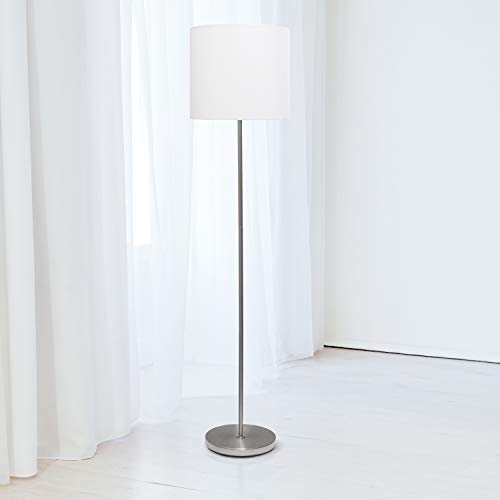 Simple Designs LF2004-WHT Brushed Nickel Drum Shade Floor Lamp, White