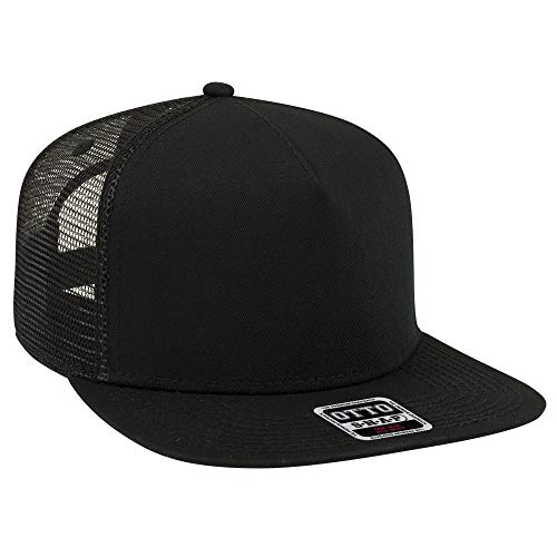 OTTO Square Flat Visor SNAP 5 Panel Mesh Back Trucker Snapback Hat – Black