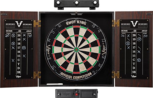 Viper by GLD Products Stadium Cabinet & Shot King Sisal/Bristle Dartboard Ready-to-Play Bundle: Elite Set (Shot King Dartboard, Darts, Shadow Buster and Laser Throw Line), Black (40-1213)