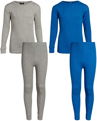 Arctic Hero Boys’ Thermal Underwear – 4 Piece Waffle Knit Top and Long John Set (Size: 2-18), Size 3T, Grey/Royal