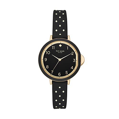 Kate Spade New York Women’s Park Row Quartz Metal and Silicone Watch, Color: Black/Gold, Polka Dot (Model: KSW1355)