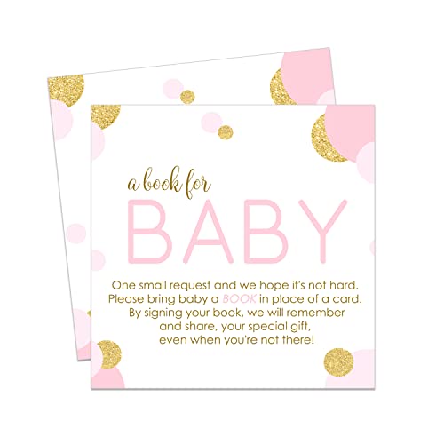 Paper Clever Party Pink and Gold Baby Shower Book Request Cards (25 Pack) Invitation Inserts Girls – Royal Princess