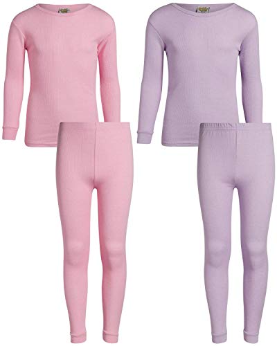 Sweet & Sassy Girls’ Thermal Underwear – 4 Piece Waffle Knit Top and Long Johns (Toddler/Girl), Size 6X, Medium Pink/Lavender