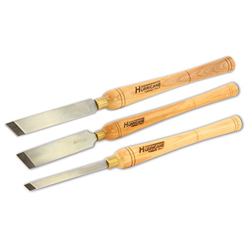 Hurricane Turning Tools, HSS, 3 Piece Skew Chisel Set (1/2″, 1″, 1 1/2″), Standard Series Woodturning Tools
