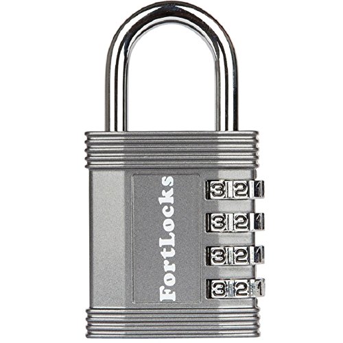 FortLocks Padlock – 4 Digit Combination Lock for Gym Outdoor & School Locker, Fence, Case & Shed – Heavy Duty Resettable Set Your Own Combo – Waterproof & Weatherproof (1 Pack – Silver)