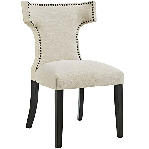Modway Curve Mid-Century Modern Upholstered Fabric with Nailhead Trim in Beige, One Chair