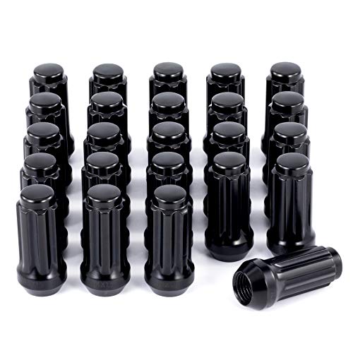 OMT M14x1.5 Lug Nuts Black with Spline Tuner, XL 2 inches Length Conical Aftermarket Wheel Nut, Compatible with Chevy GMC Ford Cadillac Lincoln SAAB Saturn Silverado 1500 Savana, Set of 24