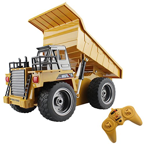 fisca Remote Control Dump Truck 2.4Ghz RC Truck 6 Channel 4WD Mine Construction Vehicle Toy with LED Light and Metal Cab for Kids Age 5 6 7 8 9 and Up Years Old