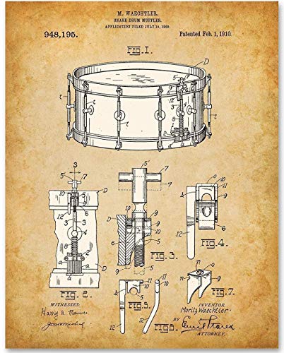Waechtler Snare Drum Patent Print – Classic Music Studio Decor, Percussion Instrument Display, Orchestra Concert Band Poster, Great Gift for Drummers and Musicians, 11×14 Unframed Patent Print Poster