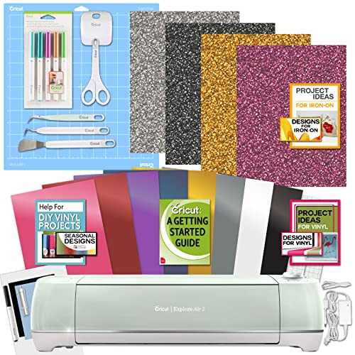 Cricut Explore Air 2 Machine Bundle with Iron On Vinyl Pack Tools Pen Designs Digital Project Guide Also Bluetooth Connectivity, Compatible with iOS, Android, Windows & Mac, Mint