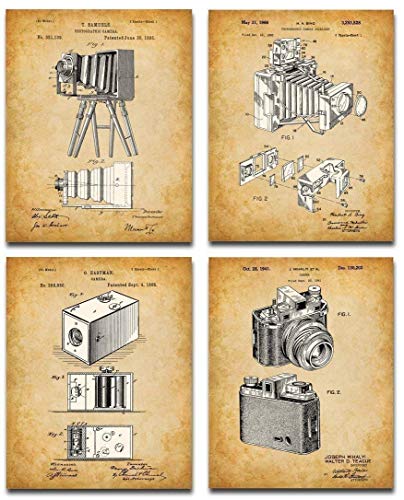 Original Camera Patent Art Prints – Set of Four Photos (8×10) Unframed – Makes a Great Photography Studio Decor and Gift Under $20 for Photographers
