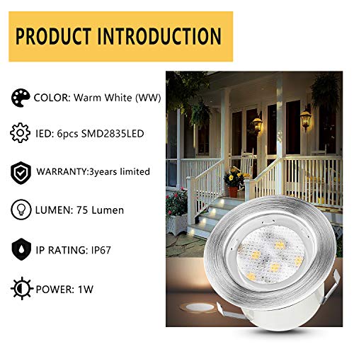 QACA Led Deck Lights Outdoor Waterproof Low Voltage Stainless Steel 1W Outdoor Yard Garden Decoration Lamps Landscape Pathway Patio Step Stairs LED In-ground Lights Silver Border(20pcs, Warm White) | The Storepaperoomates Retail Market - Fast Affordable Shopping