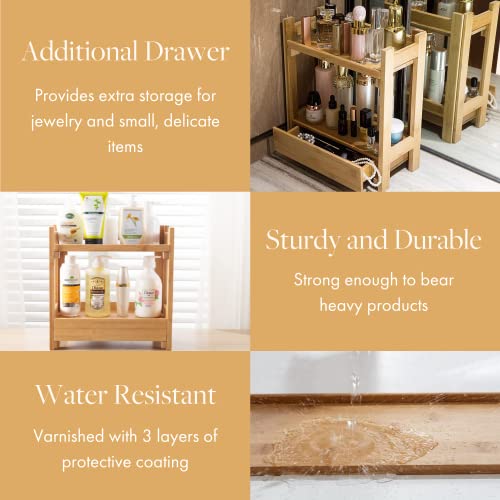 GOBAM Bathroom Counter Organizer Shelf Cosmetic and Vanity Perfume Organizer Shelf with Drawer, Easily Assembled Suitable for Mom or Wife, Bamboo | The Storepaperoomates Retail Market - Fast Affordable Shopping