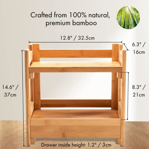 GOBAM Bathroom Counter Organizer Shelf Cosmetic and Vanity Perfume Organizer Shelf with Drawer, Easily Assembled Suitable for Mom or Wife, Bamboo | The Storepaperoomates Retail Market - Fast Affordable Shopping
